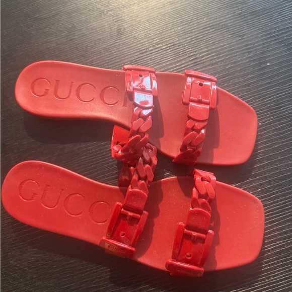 Gucci Red Slide Sandals - Picture 1 of 2